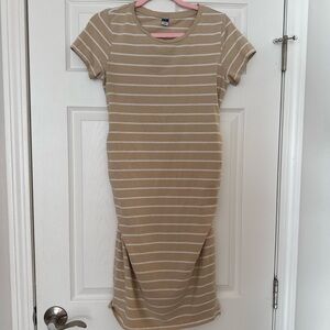 Old Navy Tan Striped Maternity Dress